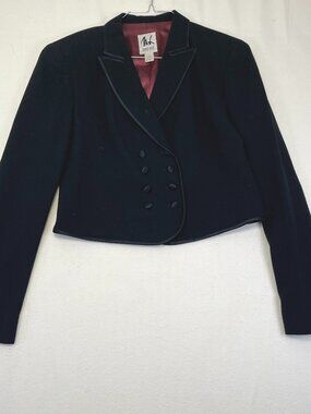 Vintage 90s Emme Elle Cropped Tuxedo Blazer S Black Mauve Satin